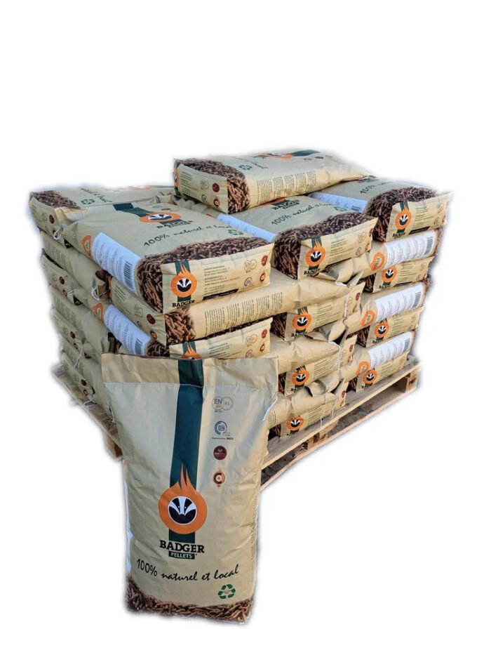 granulés bois badger – 1/2 palette de 36 sacs de 15 kg granulés bois badger – 1/2 palette de 36 sacs de 15 kg