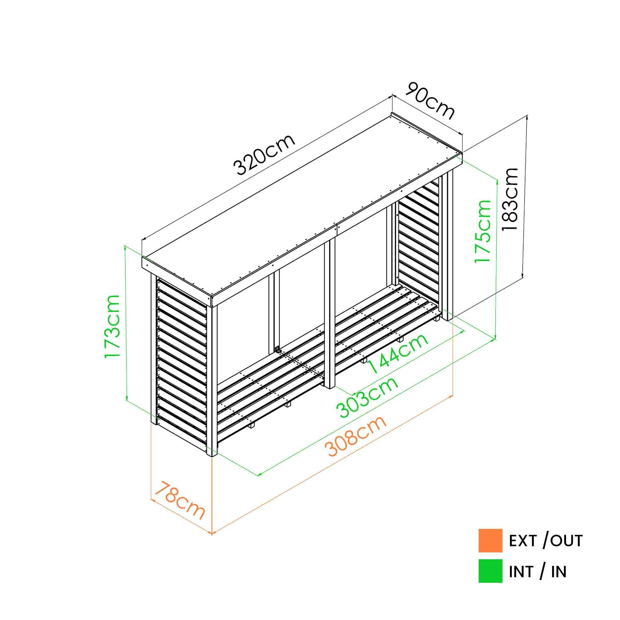 abri à bûches bois cerland dallas xxl — 320 cm grand stockage extérieur abri à bûches bois cerland dallas xxl — 320 cm grand stockage extérieur